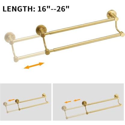 Double Towel Bar Towel Rack for Bathroom Wall Mounted Brushed Gold | Adjustable 16-26 In,Wall Mounted Towel Holder, Stainless Steel, Rustproof, Towel Bar Rod Hanger Hardware Accessories Hotel - color: Brushed Gold