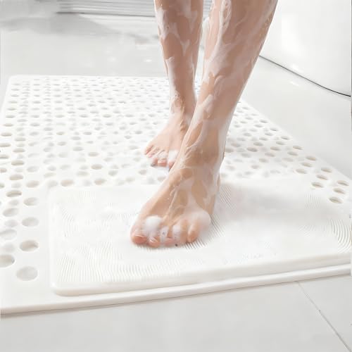 Bath Tub Shower Mat with Soft Shower Foot Scrubber Mat for Massage,Non Slip Bathtub Mat with Strong Suction Cups, Silicone Shower Foot Scrubber Mat (White, 31.5" X 19.7"(Rectangular) - color: White, size: 31.5" x 19.7" (Rectangular)