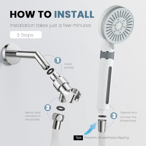 Filtered Shower Head with Handheld, High Pressure 5 Spray Mode | with 4 Filters, Silicone Hose & Bracket, for Hard Water to Remove Chlorine, Soothes Dry Skin & Hair
