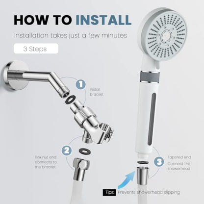 Filtered Shower Head with Handheld, High Pressure 5 Spray Mode | with 4 Filters, Silicone Hose & Bracket, for Hard Water to Remove Chlorine, Soothes Dry Skin & Hair
