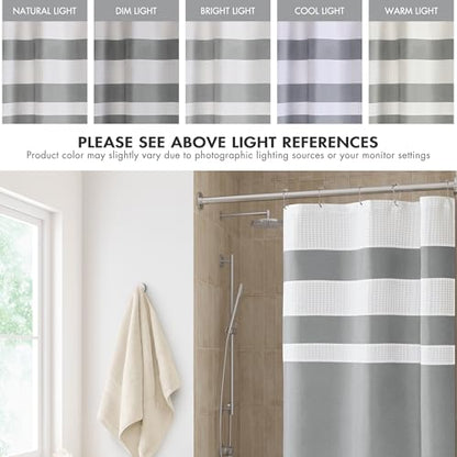 Madison Park Spa Waffle Weave Stall Shower Curtain, 36 x 72, Grey | Striped, Pieced Fabric Design, 3M Scotchgard Moisture Management, Hotel Quality, Modern, for Bathroom, OEKO-TEX Certified - color: Stripe Grey, size: 36"W x 72"L (Pack of 1)