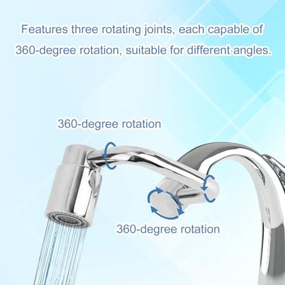 Universal 1440° U Shaped Faucet Extender, with 2 Adjustable Spray Modes 1080° Rotating Faucet Extender Aerator Extension for Kitchen & Bathroom Tap Sink (Silver)