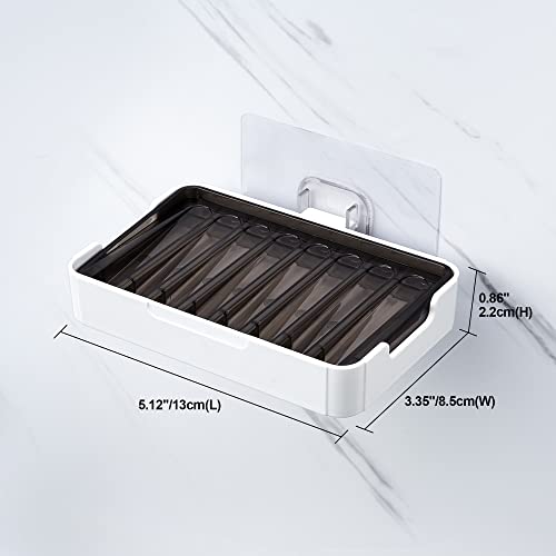YOHOM Adhesive Bar Soap Holder for Shower Wall Hanging Soap Dish with Drain Tray Plastic Stick on Bathroom Sink Soap Holder 2PCS - color: Black + White