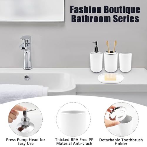 Bathroom Accessory Set, 4 pcs Shatter-Resistant Resin Bathroom Accessories Set Include Lotion Soap Dispenser Toothbrush Holder Soap Dish Modern Bathroom Decor, Gift for Home (White 4pcs) - style: White 4pcs