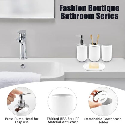 Bathroom Accessory Set, 4 pcs Shatter-Resistant Resin Bathroom Accessories Set Include Lotion Soap Dispenser Toothbrush Holder Soap Dish Modern Bathroom Decor, Gift for Home (White 4pcs) - style: White 4pcs
