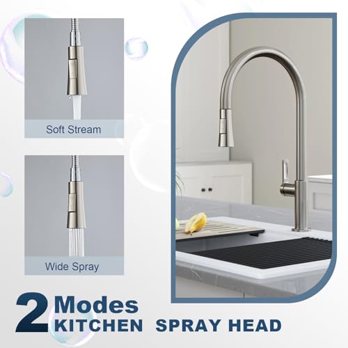 Kitchen Faucet Head Replacement, 13/16 Inch Male Thread Pull Down Sink Sprayer Nozzle, 2 Spray Modes High Pressure Faucet Tip，Pull Down Kitchen Faucet Spray Head, Brushed Nickel - color: 3-Function Spray Head - Brushed Nickel