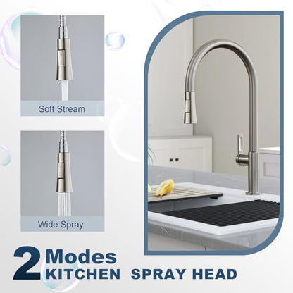Kitchen Faucet Head Replacement, 13/16 Inch Male Thread Pull Down Sink Sprayer Nozzle, 2 Spray Modes High Pressure Faucet Tip，Pull Down Kitchen Faucet Spray Head, Brushed Nickel - color: 3-Function Spray Head - Brushed Nickel