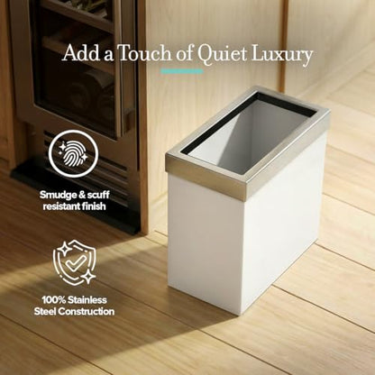 Gatco Small Bathroom Trash Can with Lid, Rectangle 3 Gallon Stainless Steel Wastebasket, Under Sink, Matte Pearl and Satin Nickel, for Bathroom, Bedroom, Office (1939SN) - color: Matte Peral / Satin