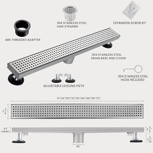 Linear Shower Drain, 48 inch Brushed Nickel | Including Hair Catcher and Removable Grate, 304 Stainless Steel, Easy to Install and Clean (Drain Base Not Included) - color: Brushed Nickel, size: 48 inch