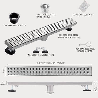 Linear Shower Drain, 32 inch Brushed Nickel | Including Hair Catcher and Removable Grate, 304 Stainless Steel, Easy to Install and Clean (Drain Base Not Included) - color: Brushed Nickel, size: 32 inch