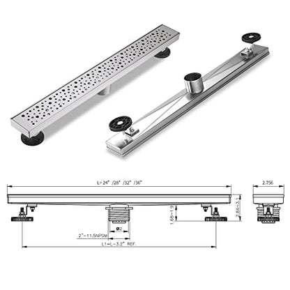 Linear Shower Drain 24 Inch, Bubbles Shower Drain SUS-304 Stainless Steel, 51L/Min Fast Drainage Floor Linear Drain, US Standard CUPC Certified, Brushed Silver, SD-099 - color: Brushed Silver, size: 24 Inch