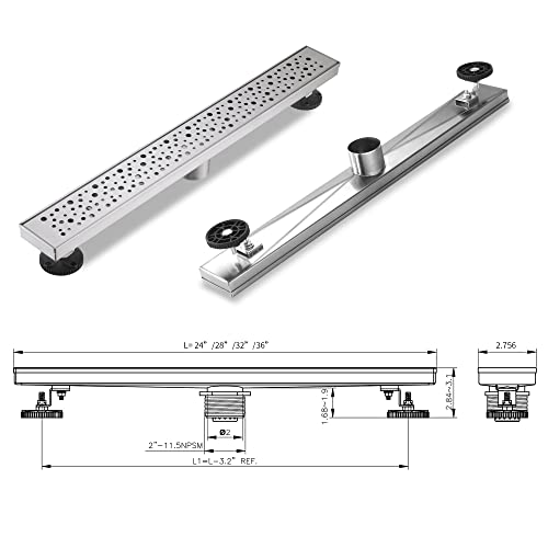 Linear Shower Drain 28 Inch, Bubbles Shower Drain SUS-304 Stainless Steel, 51L/Min Fast Drainage Floor Linear Drain, US Standard CUPC Certified, Brushed Silver, SD-099 - color: Brushed Silver, size: 28 Inch