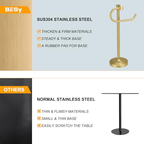 17 Inch Brushed Gold Stand Towel Bar Hanger Hand Towel Bar Bathroom Vanity Countertop Towel Holder Free Standing Stainless Steel Towel Ring Hardware Accessories Towel Rack - color: Brushed Gold