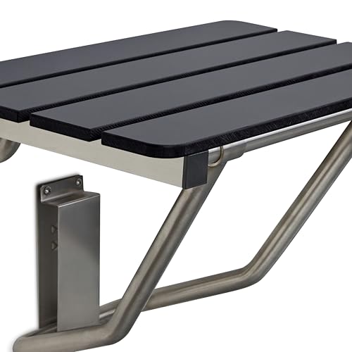 28-inch x 15-inch ADA Folding Wall Mount Bathroom Shower Seat Bench, Black Slatted Phenolic Seat - color: Black, size: 28"
