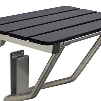 28-inch x 15-inch ADA Folding Wall Mount Bathroom Shower Seat Bench, Black Slatted Phenolic Seat - color: Black, size: 28"