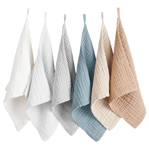 Konssy 6 Pack Muslin Baby Washcloths, 100% Cotton Wash Cloth Set | 11 x 11 In Multi-Use Burp Cloths, Ultra-Soft & Absorbent, Machine Washable, Baby Bath Towels for Newborn, Boy & Girl (Grey) - color: Grey Color