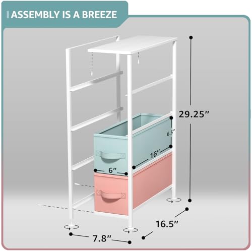 Sorbus Kids Narrow Dresser with 4 Drawers - Vertical Slim Storage Chest of Drawers with Steel Frame, Wood Top & Easy Pull Fabric Bins for Small Spaces, Closets, Bedroom, Bathroom & Laundry - color: Pastel, style: 4 Drawer