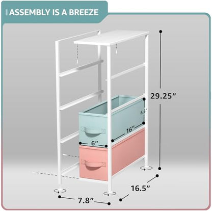 Sorbus Kids Narrow Dresser with 4 Drawers - Vertical Slim Storage Chest of Drawers with Steel Frame, Wood Top & Easy Pull Fabric Bins for Small Spaces, Closets, Bedroom, Bathroom & Laundry - color: Pastel, style: 4 Drawer