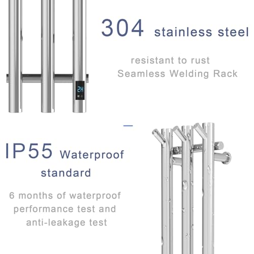 Electric Heated Towel Rack with Timer, Wall-Mounted Towel Warmer, 3 Vertical Bars, Plug-in or Hardwired, 38 Inch Height, Round Design (Silver) - color: Polish