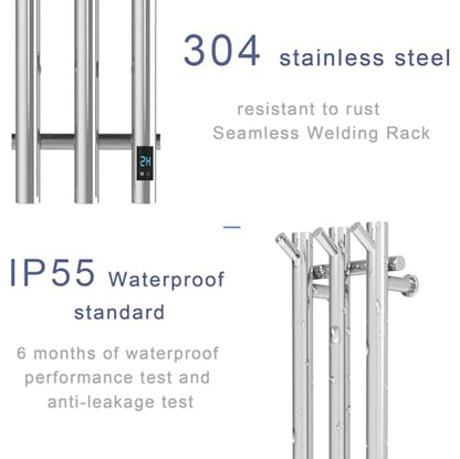 Electric Heated Towel Rack with Timer, Wall-Mounted Towel Warmer, 3 Vertical Bars, Plug-in or Hardwired, 38 Inch Height, Round Design (Silver) - color: Polish