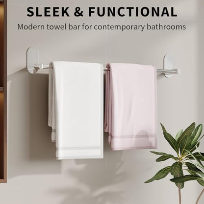 Self Adhesive Towel Bar for Bathroom 24ich Stainless Steel and Zinc Alloy No Drill Towel Rack Heavy Duty Hanger Stick On Hand Towel Holder for Kitchen, Cabinet, Door, Shower, Polished Chrome - color: Polished Chrome