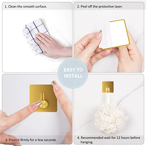 VIS'V Adhesive Towel Hooks, Shower Wall Stick on Hooks, Gold, 4 Pcs | Metal Material, Compact Design, Peel and Stick, 2 Extra Adhesive Strips, for Bathroom Kitchen Livingroom Office RV - color: Gold