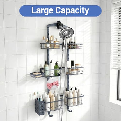 Extra Large Shower Caddy Hanging, Rust-Resistant Shower Organizer Hanging,3 Tier Height-Adjustable Over the Head Caddy,Rack with Soap Basket (Gray) - color: Gray