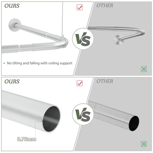 L Shaped Shower Curtain Rod, Adjustable 23.81"-53.15"x23.81"-53.15" Silver | Corner Shower Curtain Rod, 90 Degree, 12 Curtain Rings, for Bathroom Bathtub Clothing Store & Ceiling Support, Need to Drill