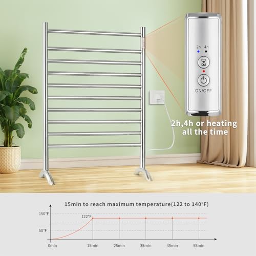 Freestanding Towel Warmer 10 Bars Plug-in Option 3 Working Modes Mirror Polished Stainless Steel 24" W 34" H - color: Mirror Polish