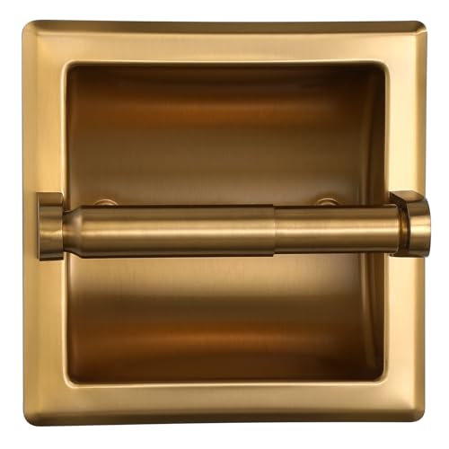POKIM Recessed Toilet Paper Holder,Stainless Steel in Wall Toilet Paper Roll Holder for Bathroom with Mounting Bracket,Commercial Toilet Tissue Dispensers Wall Mount,Dark Gold - color: Dark Gold, size: Recessed