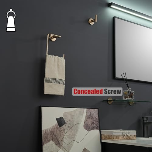 JQK Towel Ring Champagne Bronze, Stainless Steel Square Ring Towel Holder for Bathroom, 6 Inch Wall Mount, TR140-CB - color: Champagne Bronze