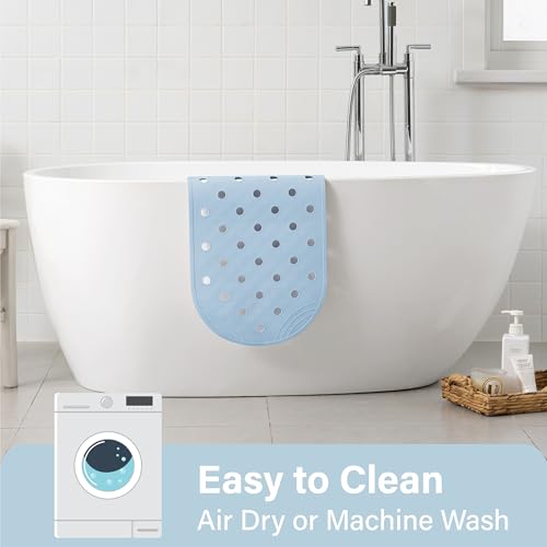 Rubber Bathtub Mat Shower Mat Non-Slip, 31x14 Inch, Bath Tub Floor Mat with Suction Cups and Drainage Holes, Light Blue - color: Light Blue, size: 31" x 14" (Oval)