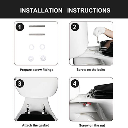 Angol Shiold Wood Toilet Seat, Zinc Alloy Hinges (Elongated, Black) | Elongated Toilet Seat, Scratch Resistant Wood Surface, Easy to Install and Clean - color: Black, size: Elongated