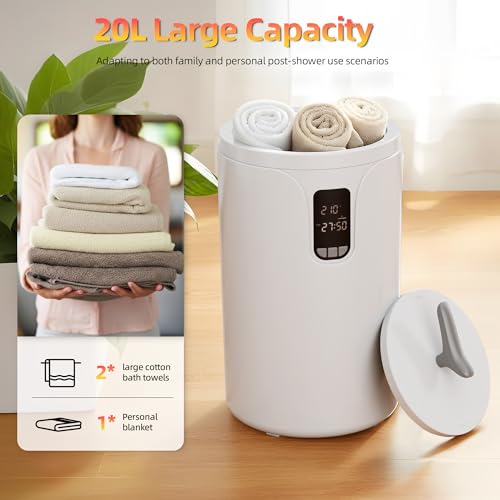 AGLUCKY Towel Warmers for Bathroom，20L Large Blacket Warmer with Screen Display, 24H Dealy Timer, 30/60/90Min Auto Shut Off & Child Lock, Fits Up to 2 Towels, Bathrobes, Blankets - size: plus
