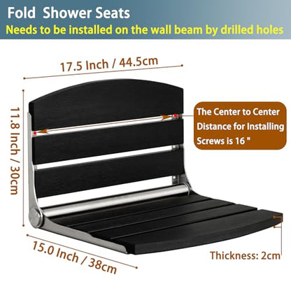 17.5" Wall Mounted Shower Seat, Fold Down Shower Seat Wall Mounted, HDPS Foldable Shower Seat, Folding Shower Seat Attached to Wall, for Inside Shower, Home Care(Black) - color: Black