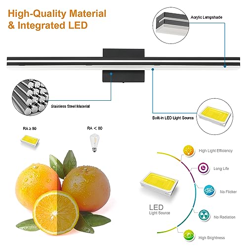 SineRise LED Modern Bathroom Vanity Light Bar (32-Inch, 3000K/4000K/6000K), Matte Black Dimmable Modern Acrylic Bathroom Wall Lighting Fixtures Over Mirror - color: Matte Black, size: 32-Inch