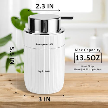 Soap Liquid Dispenser Ceramic with Easy-to-Press Pump Hand Liquid Dispenser for Shampoo Bathroom Countertop 13.5 oz - color: Liquid-stripes Silverwhite