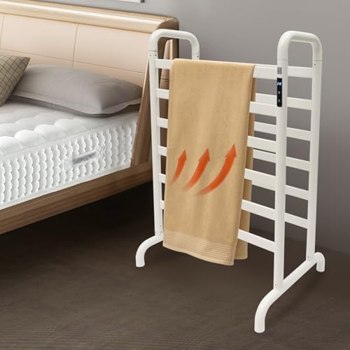 Electric Towel Warmer Plug-in Electric Heated Towel Rack Freestanding & Wall-Mounted Drying Rack with Timer and LED Indicator Adjustments Temperature for Bathroom