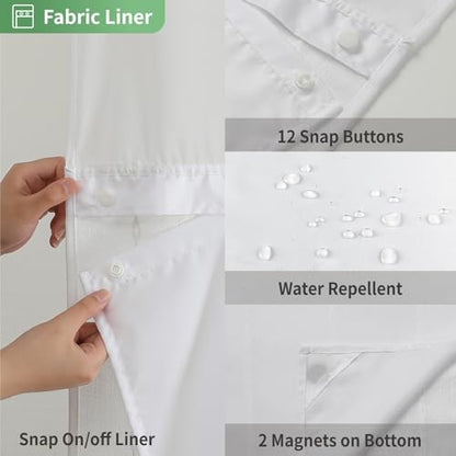 eachope No Hook Stall Shower Curtain with Snap-in Fabric Liner - 54x80 Heavy-Duty Linen Textured Striped Design,Narrow Rustic Modern Farmhouse Bohemian Bathroom Curtain,Water-Repellent,White - color: White, size: 54"W x 80"L (Pack of 1)
