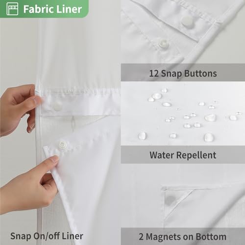 eachope White Farmhouse No Hook Shower Curtain Set with Snap-in Fabric Liner,Boho Heavy-Duty Linen Textured Rustic Striped Design,Water-Repellent with Tassels and Sheer Window,71x74 - color: White, size: 71"W x 74"L (Pack of 1)