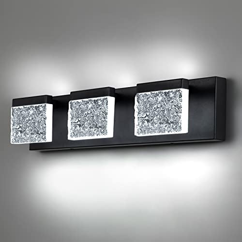 EDISLIVE 21.7in Modern Bathroom Vanity Light Fixtures - 3 Light Dimmable LED Bathroom Wall Lights Over Mirror for Living Room, Bedroom - 6000K - color: Black-Blocks, size: 3 Light--21.7in