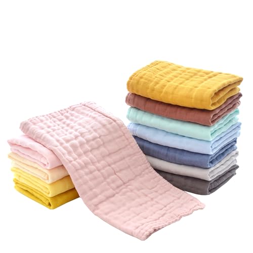 Colorful Baby Washcloths - Muslin Cotton Wash Cloths for Babies, Ultra Soft Newborn-Toddler-Infant-Child Washcloths Burp Cloths.12 Pack Face Bath Towels Reusable for Unisex Baby.