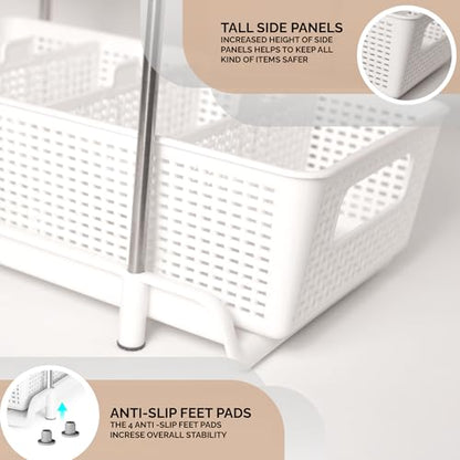 2 Tier Kitchen & Cabinet Drawer Storage Rack With Sliding Baskets – Adjustable Shelf Laundry Room Organization| Under Sink Organizer For Bathroom Accessories & Kitchen