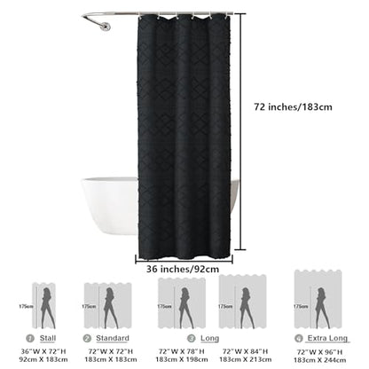 Black Stall Boho Shower Curtain, Modern Tufted Plaid Striped Narrow Half Size Fabric Shower Curtain, Farmhouse Clip Jacquard Textured Shower Curtains for Bathroom, 36" Wx72 L - color: Black, size: 36"W x 72"L (Pack of 1)