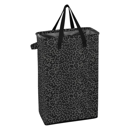 Gray Leopard Cheetah Laundry Hamper Dirty Clothes Laundry Basket Bin for Bedroom Bathroom with Handles Slim Tall Collapsible Waterproof Freestanding 48L - color: Gray Leopard Cheetah