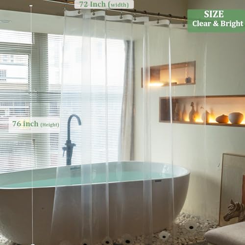 Clear Shower Curtain Liner 76 inches Long with 6 Magnets, PEVA Lightweight Plastic Waterproof Extra Long Shower Liner 72x76 Inch Length for Bathroom - color: 4g-clear, size: 72"W x 76"L (Pack of 1)