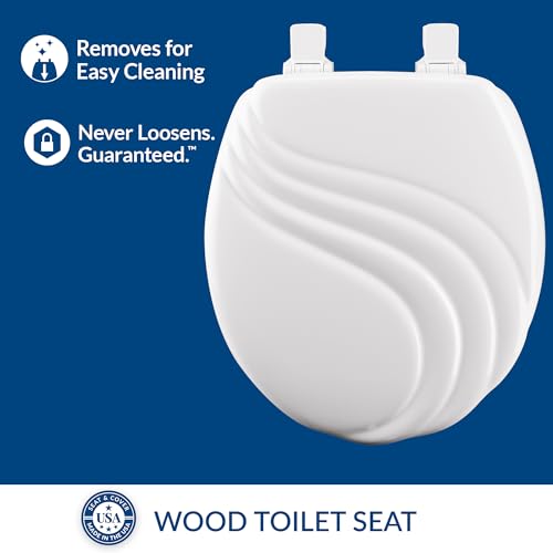 Mayfair Sculptured Swirl Toilet Seat, Easy Clean Hinges with Durable Wood Seat, Made in USA, Round, White - color: White, size: Round, style: Swirl