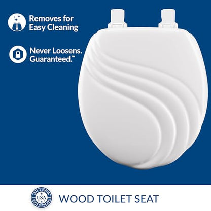 Mayfair Sculptured Swirl Toilet Seat, Easy Clean Hinges with Durable Wood Seat, Made in USA, Round, White - color: White, size: Round, style: Swirl