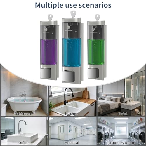 Manual Soap Dispenser Wall Mount, 6.76oz/200ml, No Drill, with Key, Silver | Shampoo Conditioner Body Wash Dispenser, Leak-Proof, Refillable, Home Kitchen Guest Bathroom Washroom Laundry Room Garage RV - color: Silver