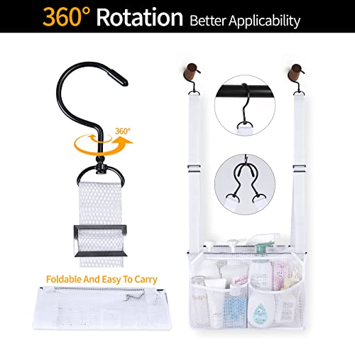 4 Storage Pockets Adjustable Hanging Mesh Bathroom Bag, Shower Caddy College with Hooks, Applied to College Dorm Rooms, Gym, Swimming and RV Travel (White) - color: White